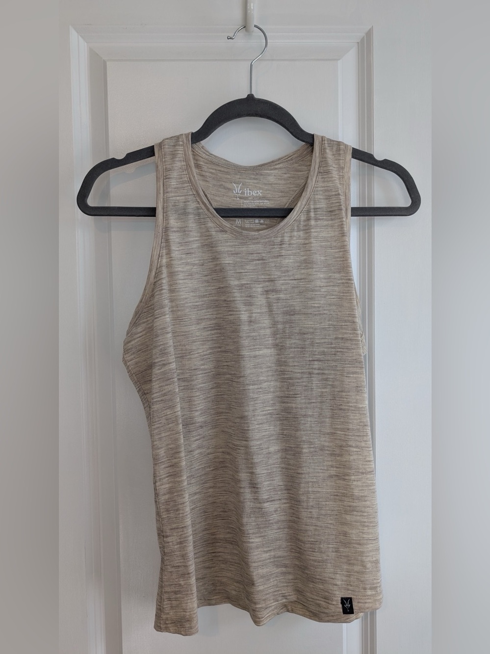 Ibex Merino Wool Racerback Tank Next-to-Skin Natural Oatmeal Heather Size M